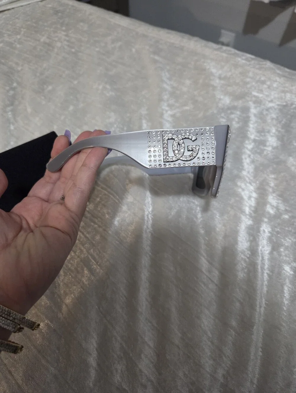 Dolce & Gabbana Gray Crystal-Trim Oversized Square Sunglasses